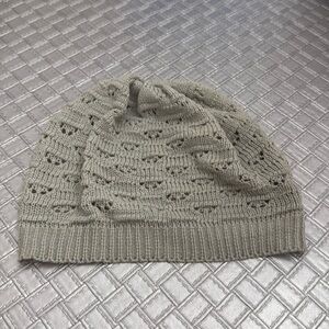 Gray Crochet Knit Slouchy Beanie Hat Boho Open Knit Winter Hat OS